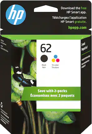Front. HP - 62 2-Pack Standard Capacity Ink Cartridges - Black & Tri-Color.