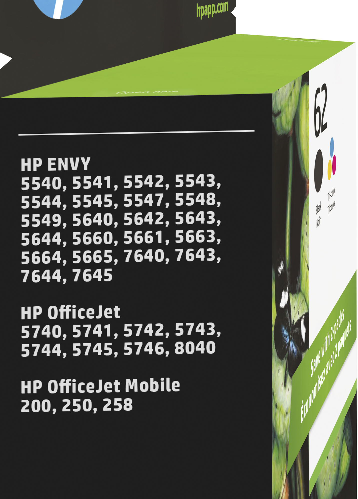 HP 62 Black/Tri-Color/Ink Cartridges (2-Pack) N9H64FN#140 B&H