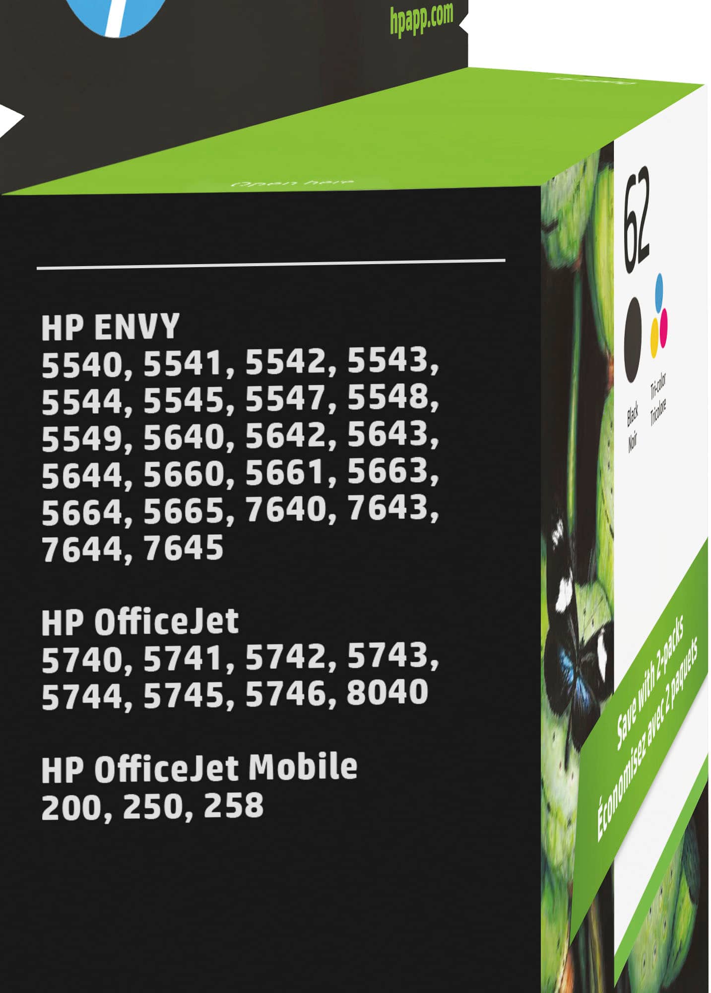 Alt View 1. HP - 62 2-Pack Standard Capacity Ink Cartridges - Black & Tri-Color.