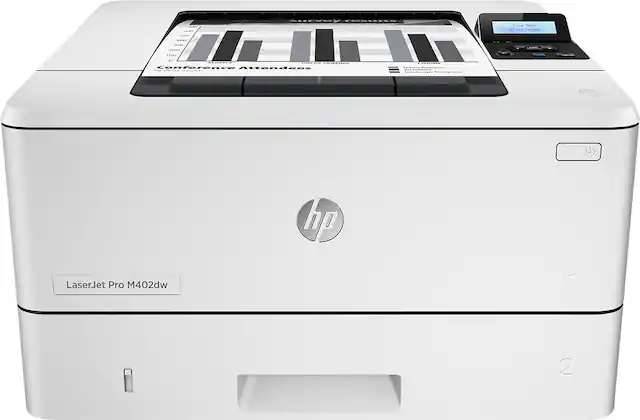 Front. HP - LaserJet Pro m402dw Wireless Black-and-White Printer - Gray.