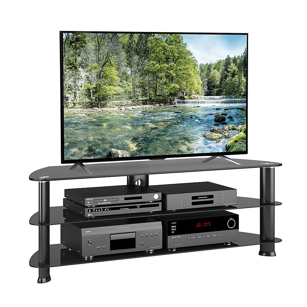 Angle. CorLiving - Black Glass Corner TV Stand, for TVs up to 65" - Satin Black.