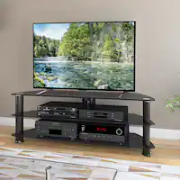 CorLiving - Black Glass Corner TV Stand, for TVs up to 65" - Satin Black - Front_Zoom