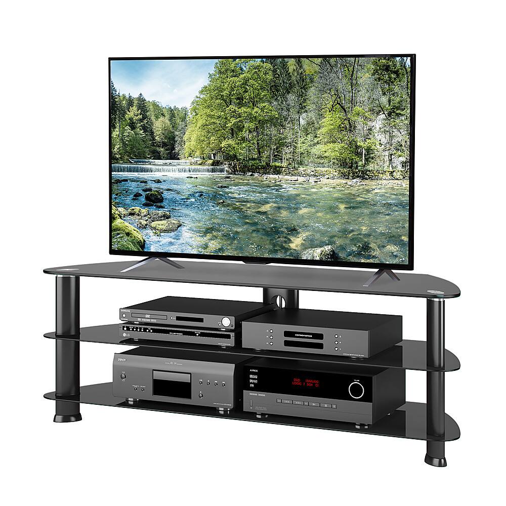 Left. CorLiving - Black Glass Corner TV Stand, for TVs up to 65" - Satin Black.