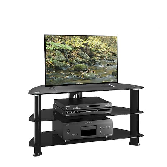 Black glass store tv table