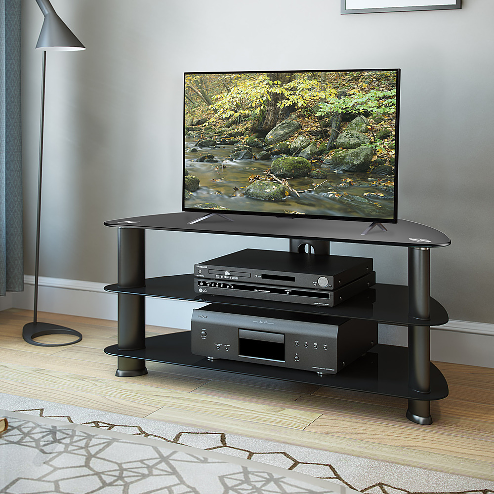 CorLiving - Satin Black Glass TV Stand, for TVs up to 43" - Satin Black