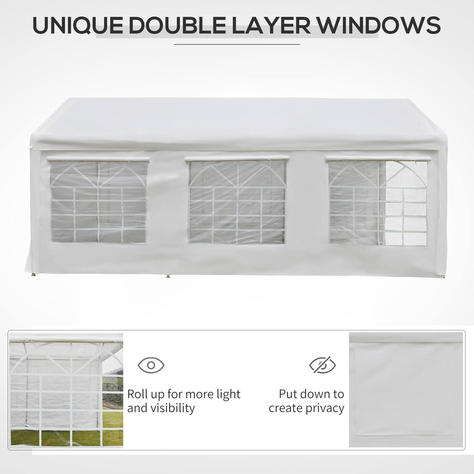 UNIQUE DOUBLE LAYER WINDOWS
Roll up for more light and visibility
Put down to create privacy