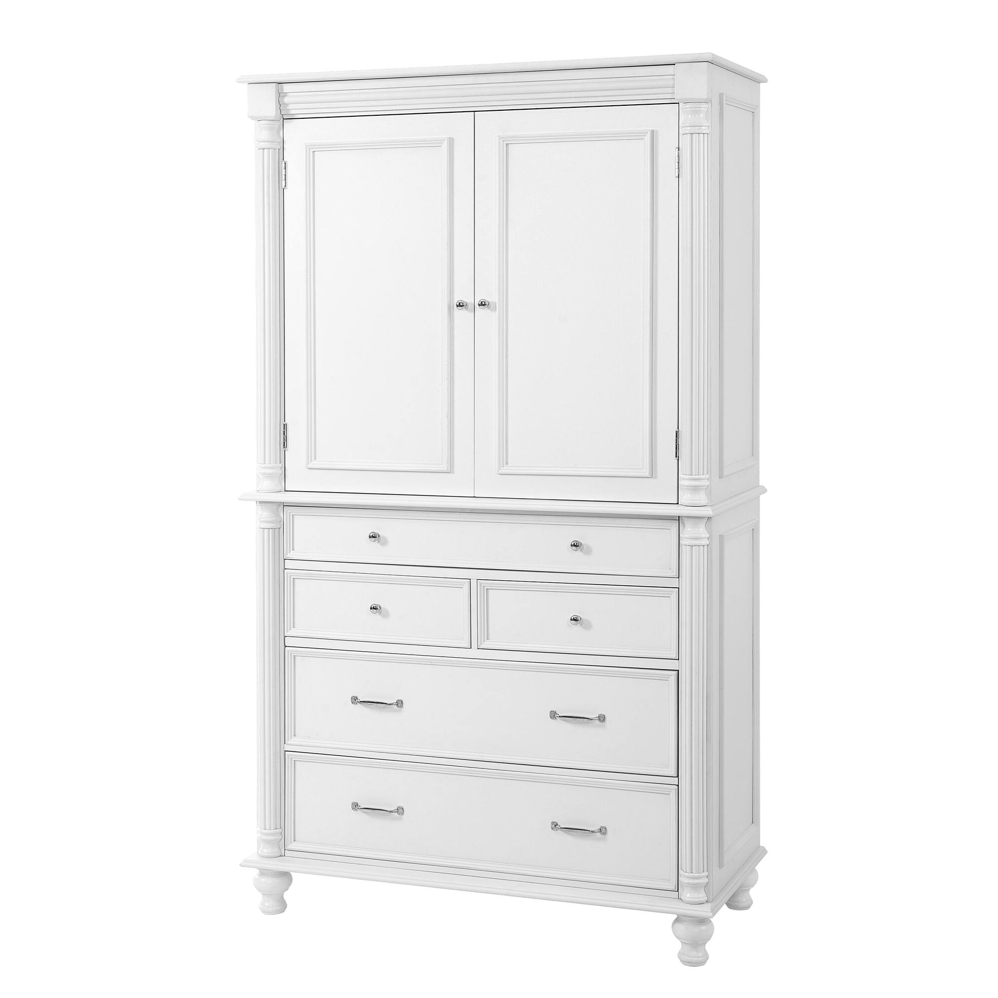 Alt View 1. Forest'nSky - 77.3" Tall Kitchen Pantry, 43.3" Wide Storage Cabinet with 5 Drawers & 6 Door Shelves, White - White.