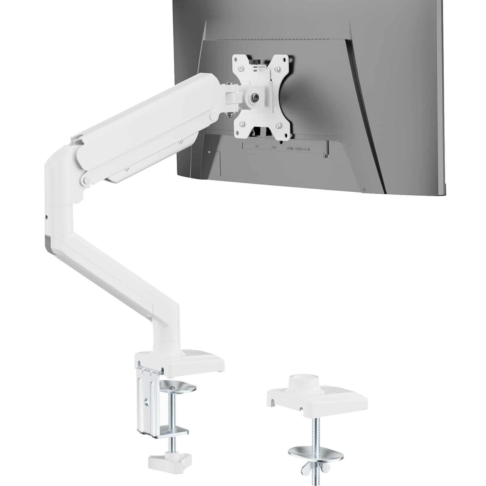 Hirose Alice - Single Monitor Mount Gas Spring Arm For 17-34 Inch Screens Adjustable Computer Monitors Stand Up To With Cla - White-Dual Arms