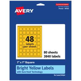 Avery - Printable Square Labels, Bright 1" x 1", 3,840ct - Yellow