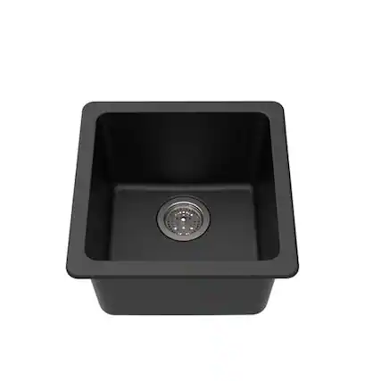Front. Winpro - Winflo Granite Composite 16.64 in. Dual Mount Bar Sink in Black - Black.