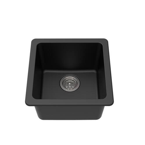 Front. Winpro - Winflo Granite Composite 16.64 in. Dual Mount Bar Sink in Black - Black.