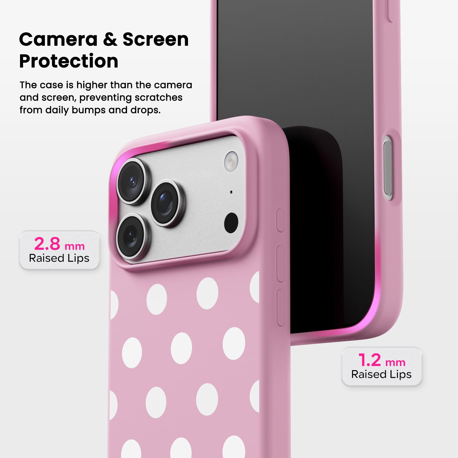 Camera & Screen Protection

The case is higher than the camera and screen, preventing scratches from daily bumps and drops.

2.8 mm Raised Lips

1.2 mm Raised Lips
