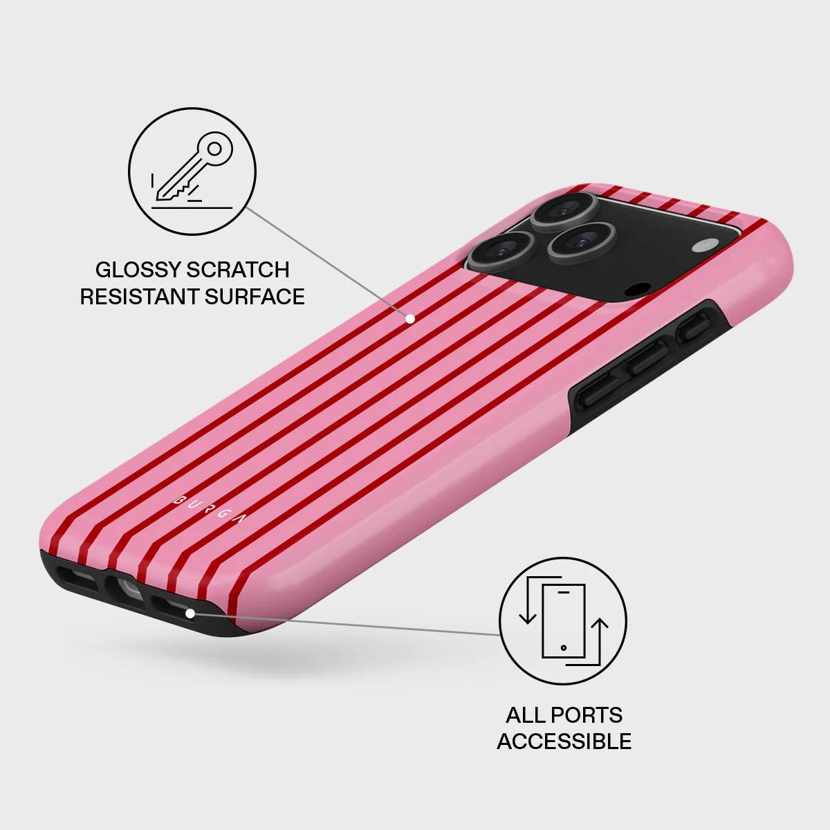 GLOSSY SCRATCH RESISTANT SURFACE  
BURGA  
ALL PORTS ACCESSIBLE