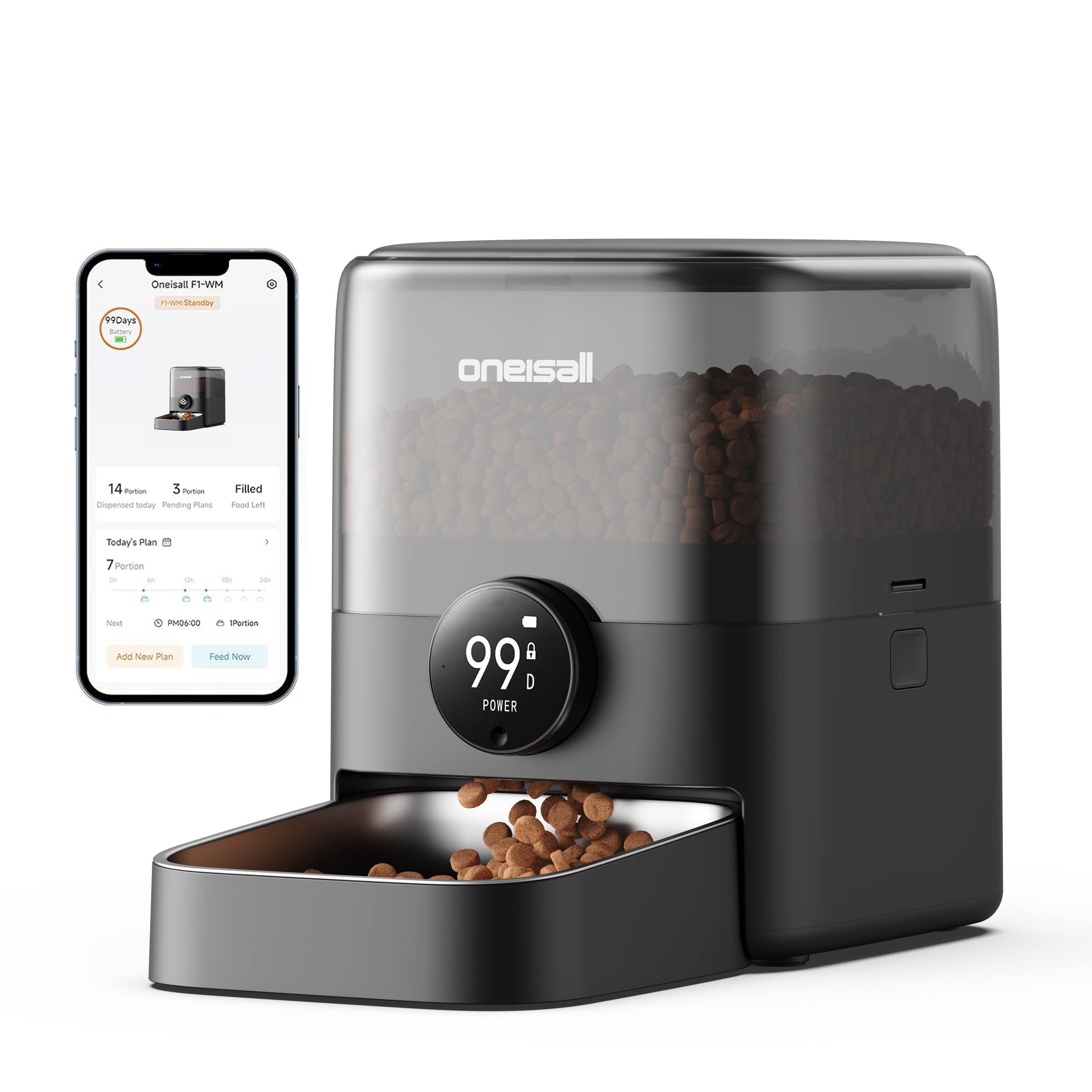Oneisall - 3L/101oz Wireless Automatic Cat Feeder, Wi-Fi App Control,Stainless Steel Bowl,100-Day Battery,Large Kibble - Black price history on PriceWatchPro
