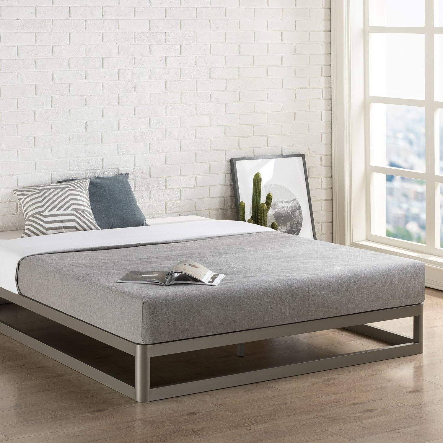 Angle. SlickBlue - Modern Full Metal Platform Bed Frame, Sturdy Low Profile Design - Silver.