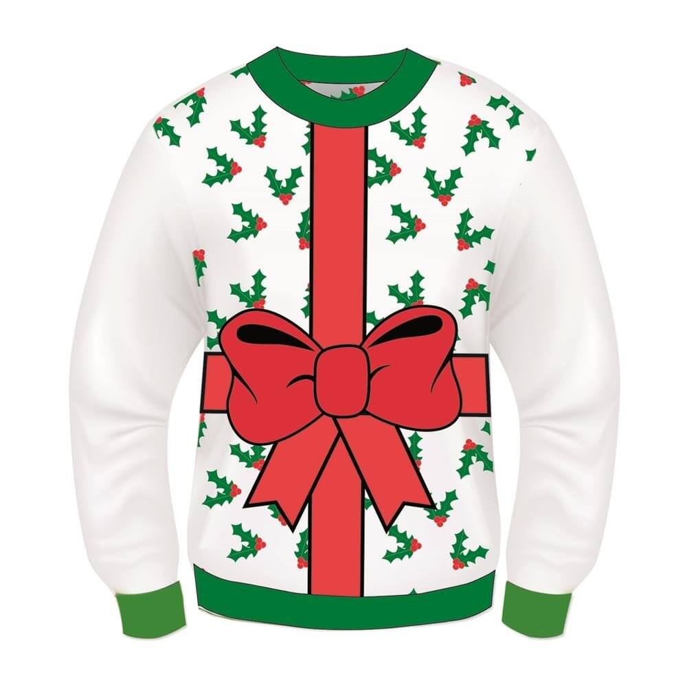 Front. Forum Novelties - All Wrapped Up Ugly Christmas Sweater Adult X-Large - White.