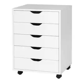 Costway - 5 Drawer Chest Storage Dresser Floor Cabinet Organizer with Wheels - White