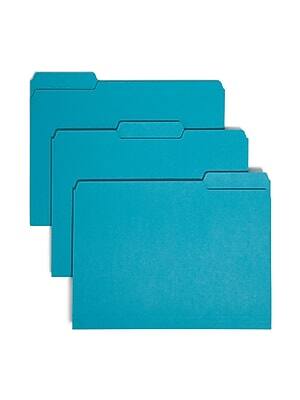 Front. Smead - Smead File Folder, 3 Tab, Letter Size, Teal, 100/Box (10291) - Teal.