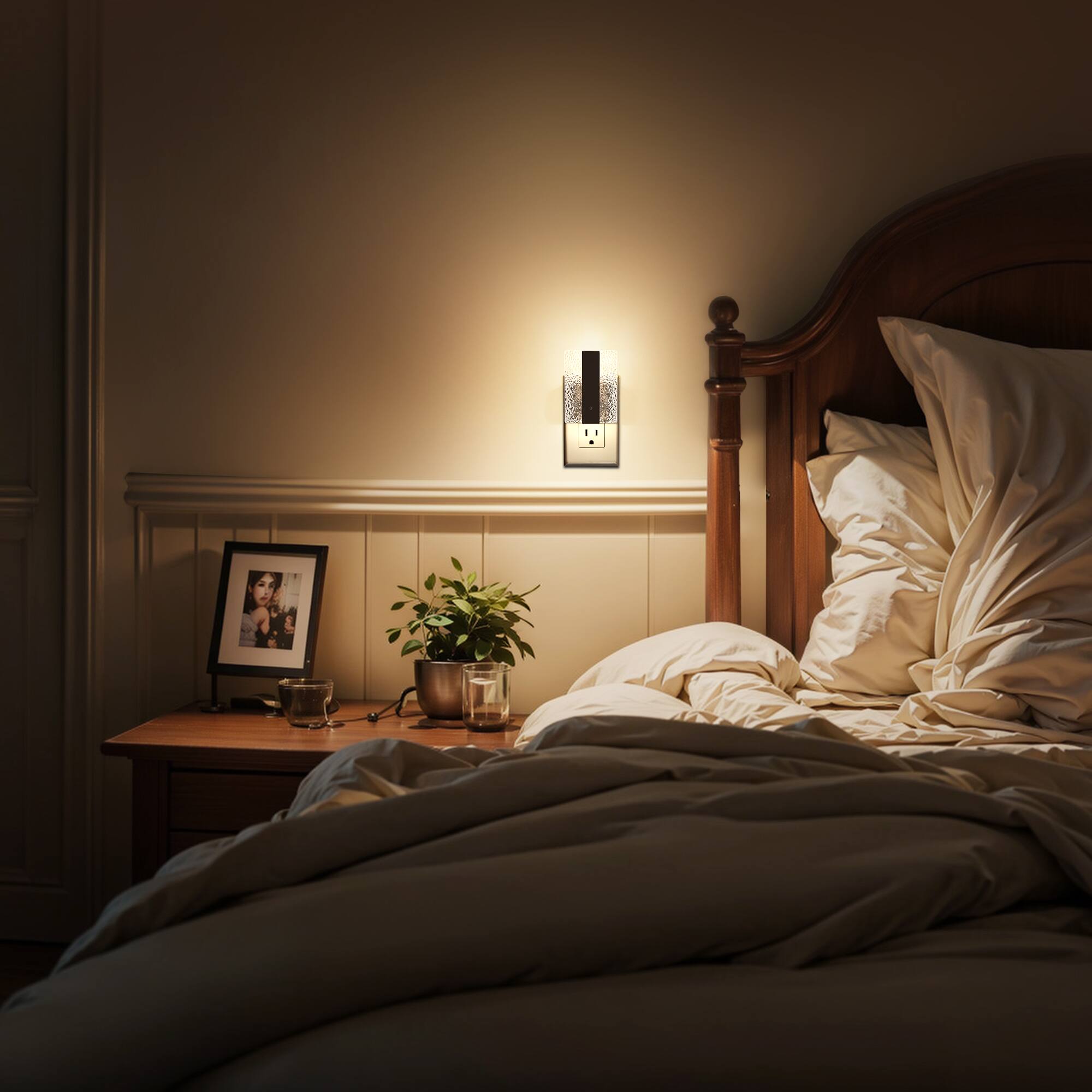 Alt View 3. Jandcase - JANDCASE 2-Pack 1W  Plug-in Night Light, 3000K Warm Glow, Crushed Acrylic Square Design,  0-100%, Dusk-to-Dawn Sensor - Black.