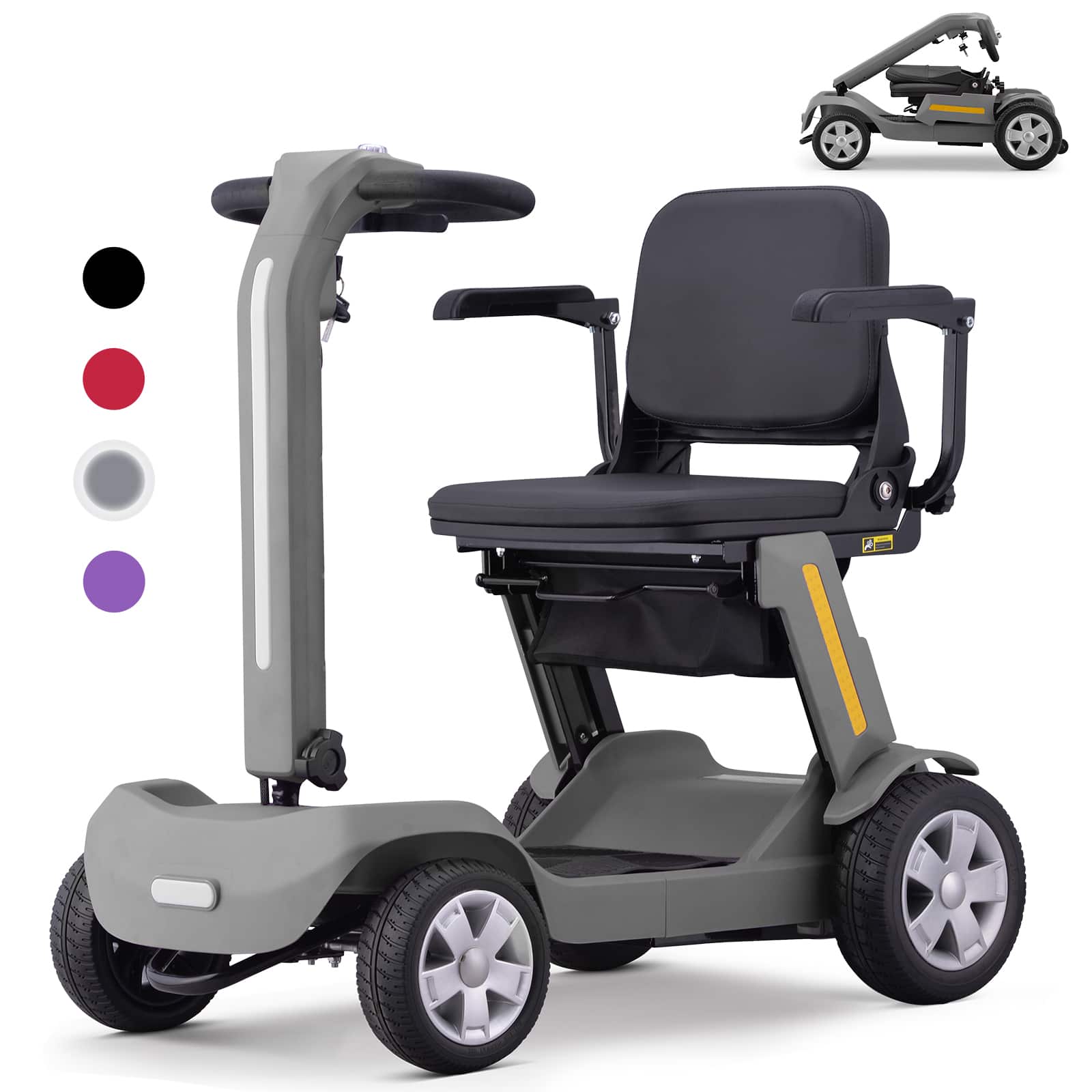 Hover Heart - 4-Wheel Foldable Electric Travel Scooter for Adults, Compact Portable Scooter with 300 lbs Capacity - Gray