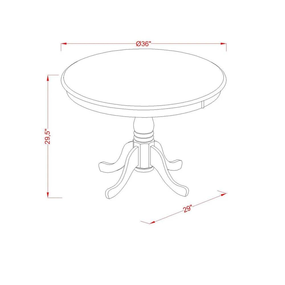 - Diameter: 36"
- Height: 29.5"
- Width: 29"