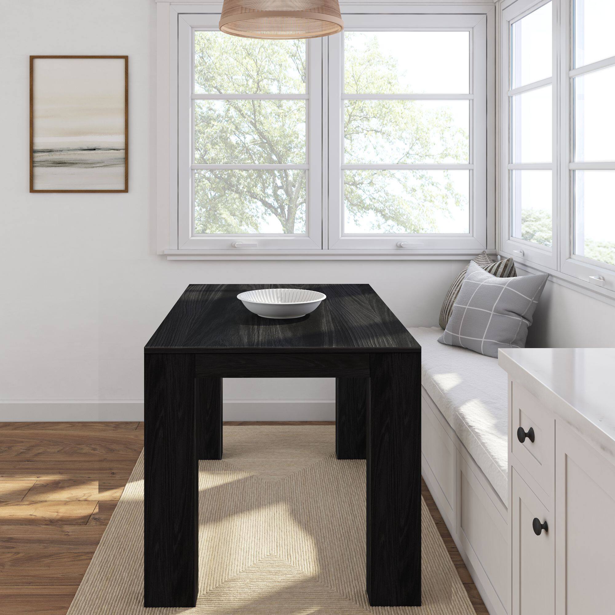 Alt View 3. Plank+Beam - Modern Rectangular Dining Table (48in / 1220mm), Black Wirebrush - Black Wirebrush.