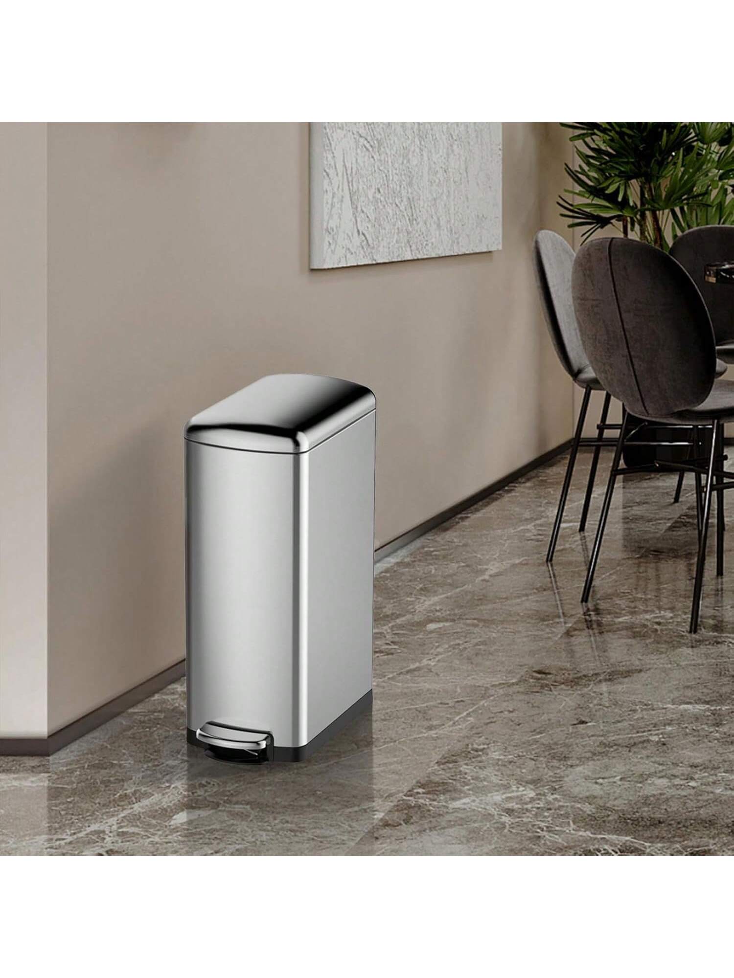 Front. GARVEE - 8 Gallon Trash Can Slim Kitchen Trash Can With Soft Close Lid Stainless Steel Garbage Can With Removable Bucket - Silver.