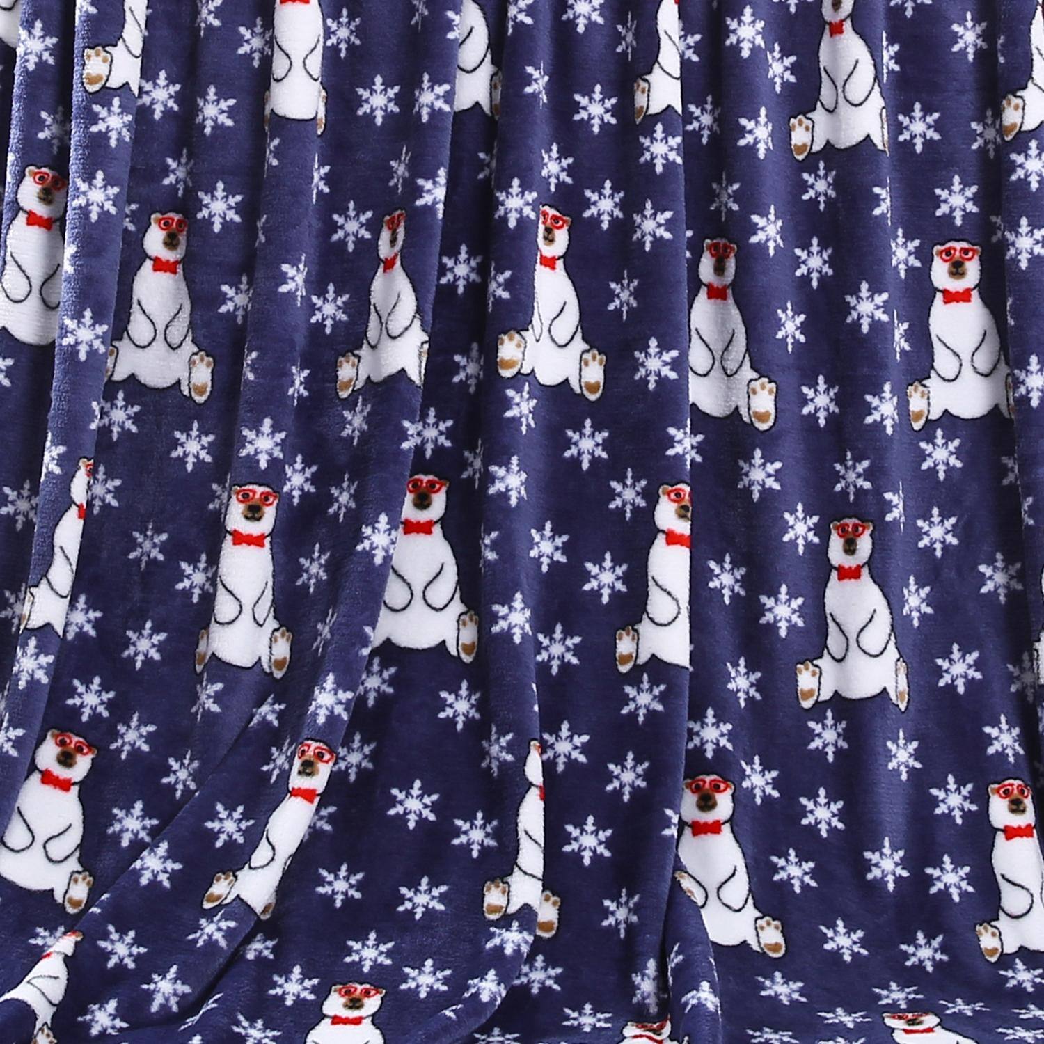 Alt View 3. Noble House - Plazatex Polar Bear Plush Decorative All Season Plum Throw Blanket 50" x 60" Navy - Navy.