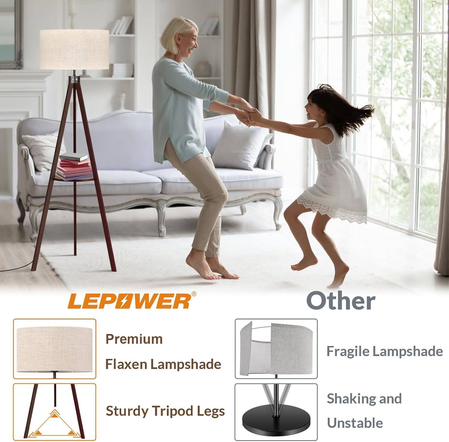LEPOWER Other Premium Flaxen Lampshade Fragile Lampshade Sturdy Tripod Legs Shaking and Unstable