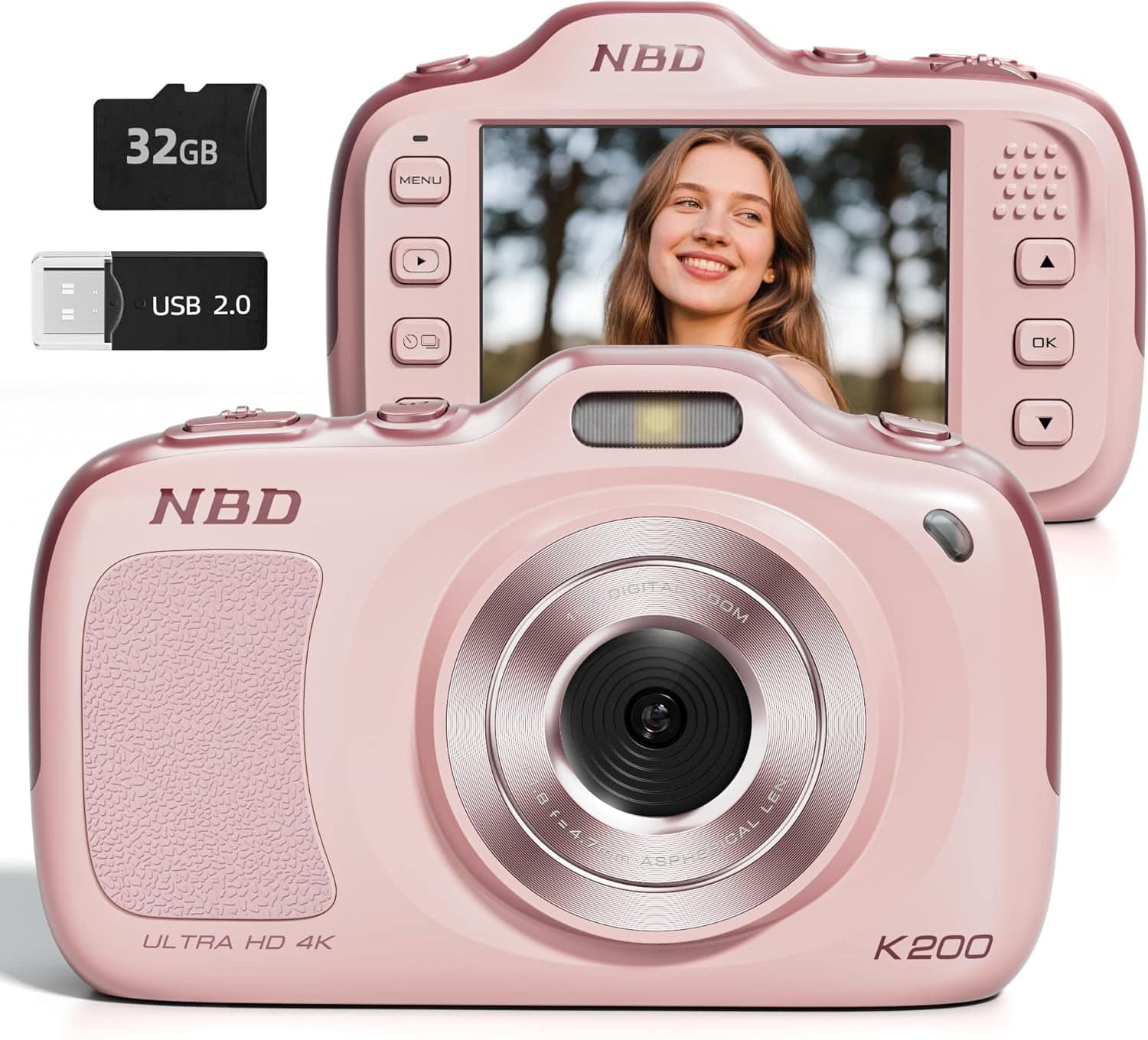NBD  
32GB  
MENU  
USB 2.0  
OK  
NBD  
DIGITAL FOM  
ULTRA HD 4K  
=4 ASPHERICAL LED f=4.7mm Zmm K200