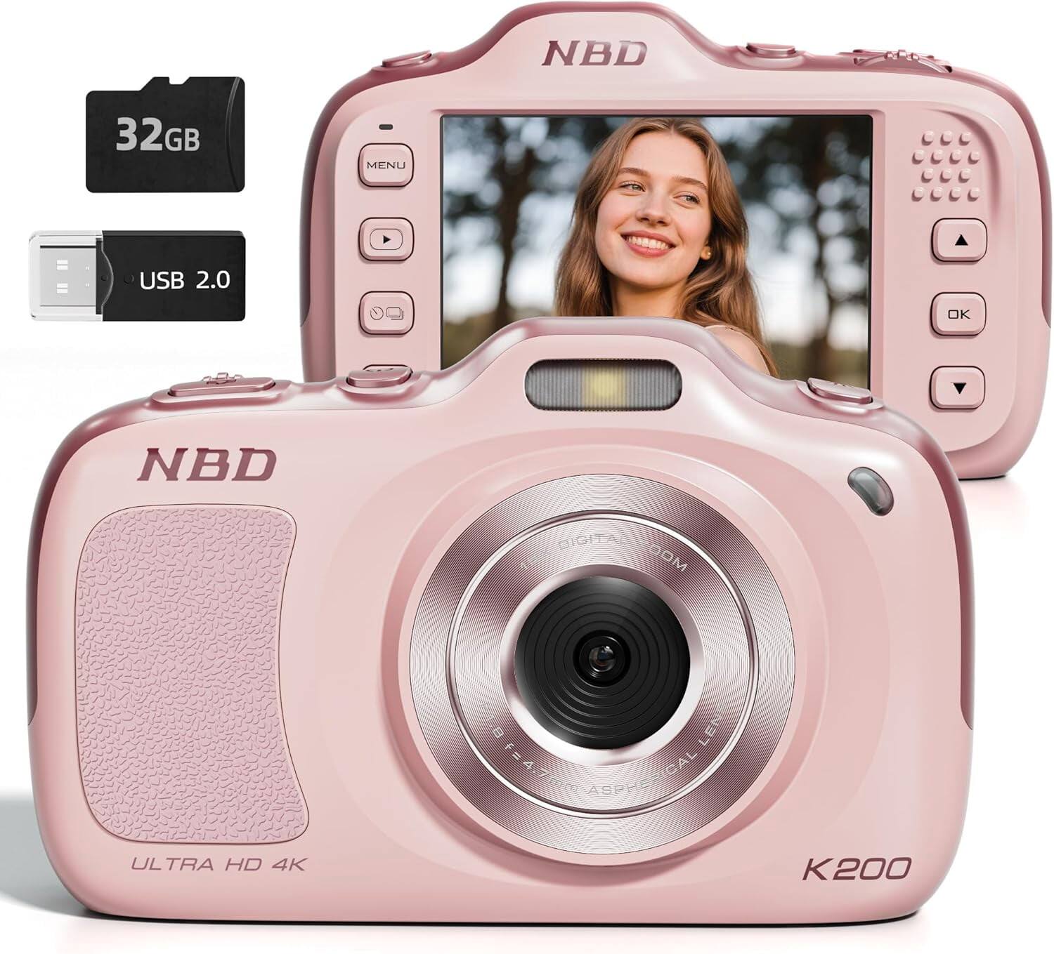 NBD - K200A 4K Digital Camera for Photography, 64MP, Autofocus, 16X Digital Zoom, 32GB Card