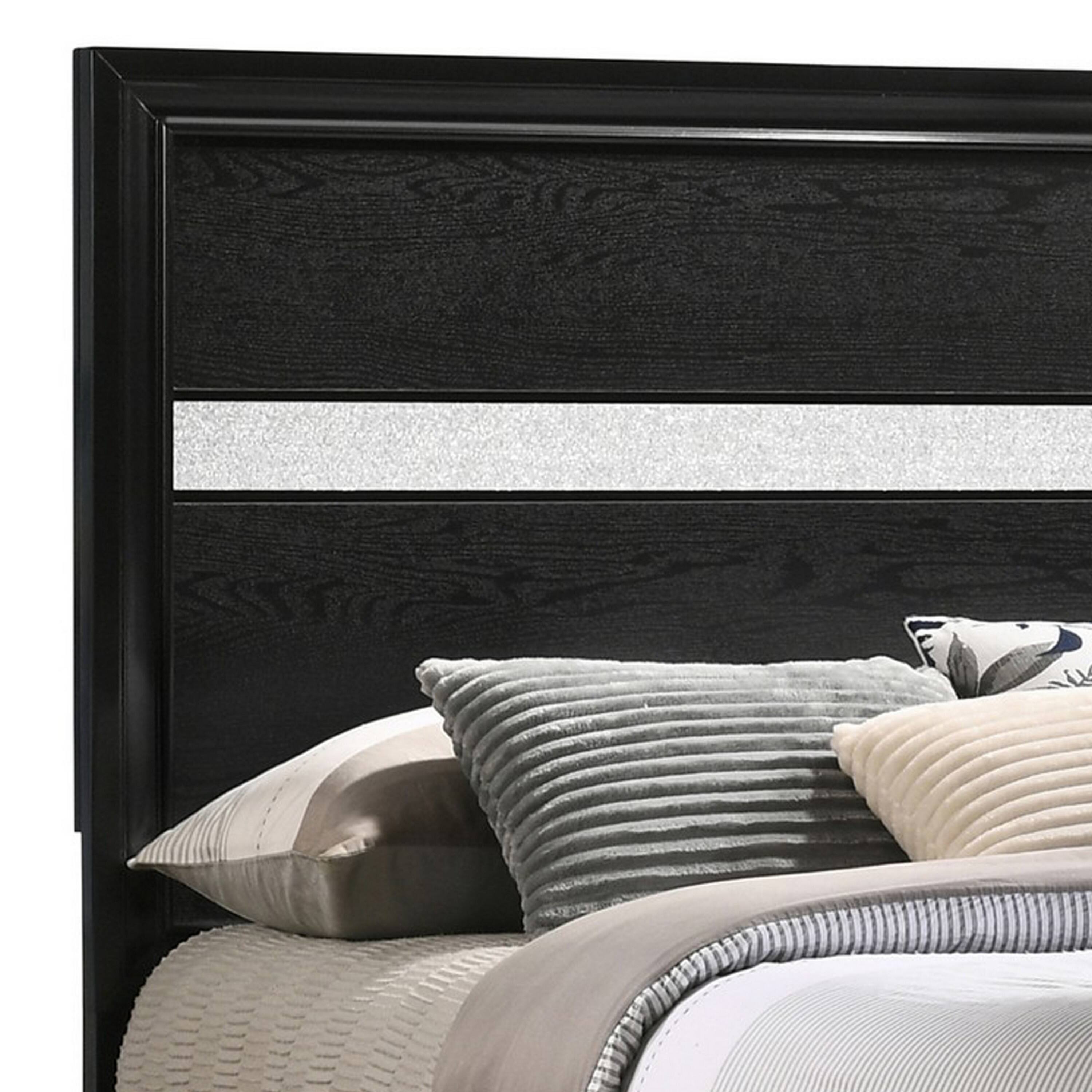 Alt View 2. Manhattan Lane - Vino Full Size Panel Bed with 2 Storage Drawers, Acrylic Glitter - Black, Silver.