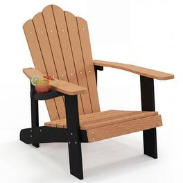 Costway - Oversized Adirondack Chair,Patio Lounge Adirondack Chair with Adjustable Cup Holder - Natural