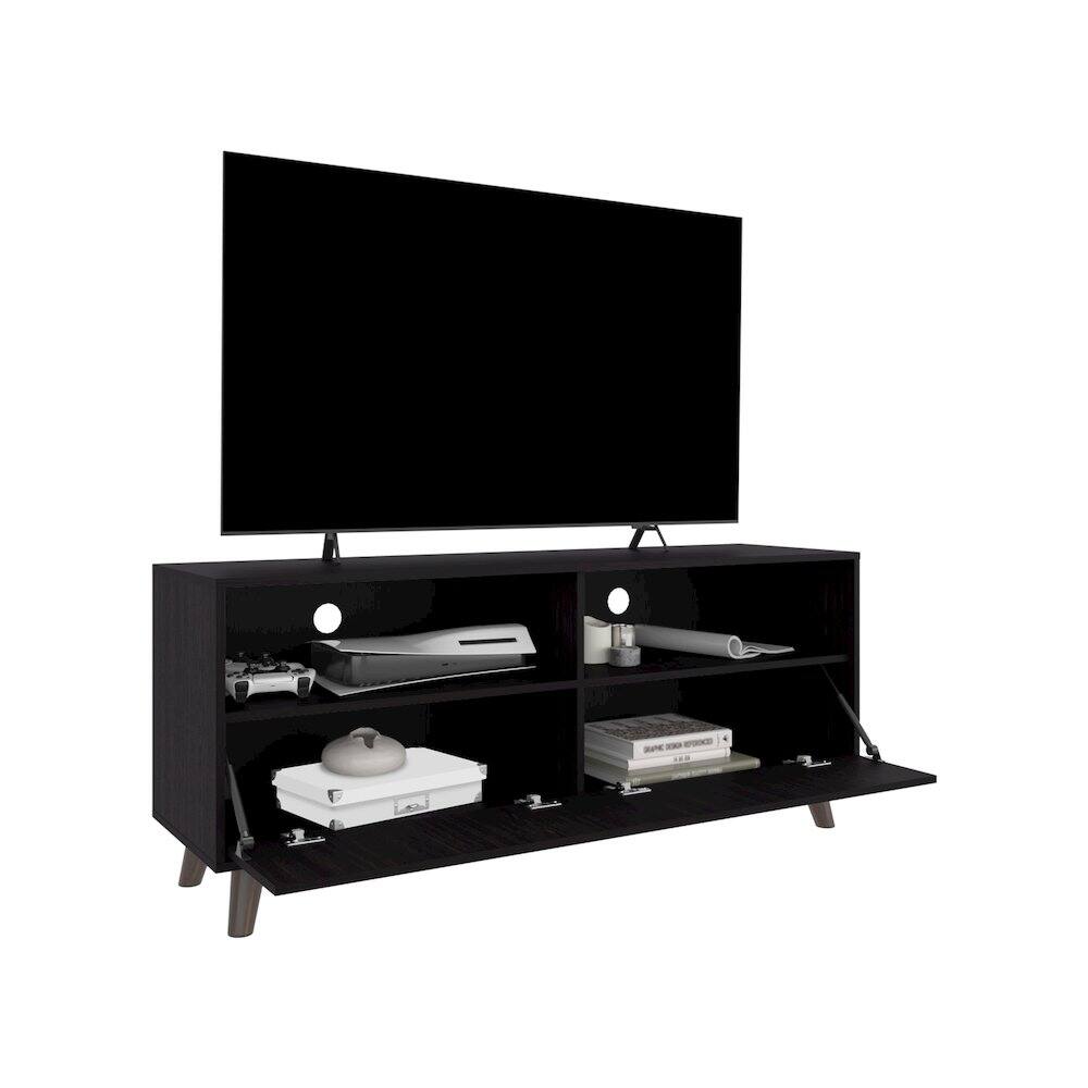 Alt View 1. TuHome - Tv Stand With 2 Doors And Open Storage Shelves, Entertainment Center, Black - Black.