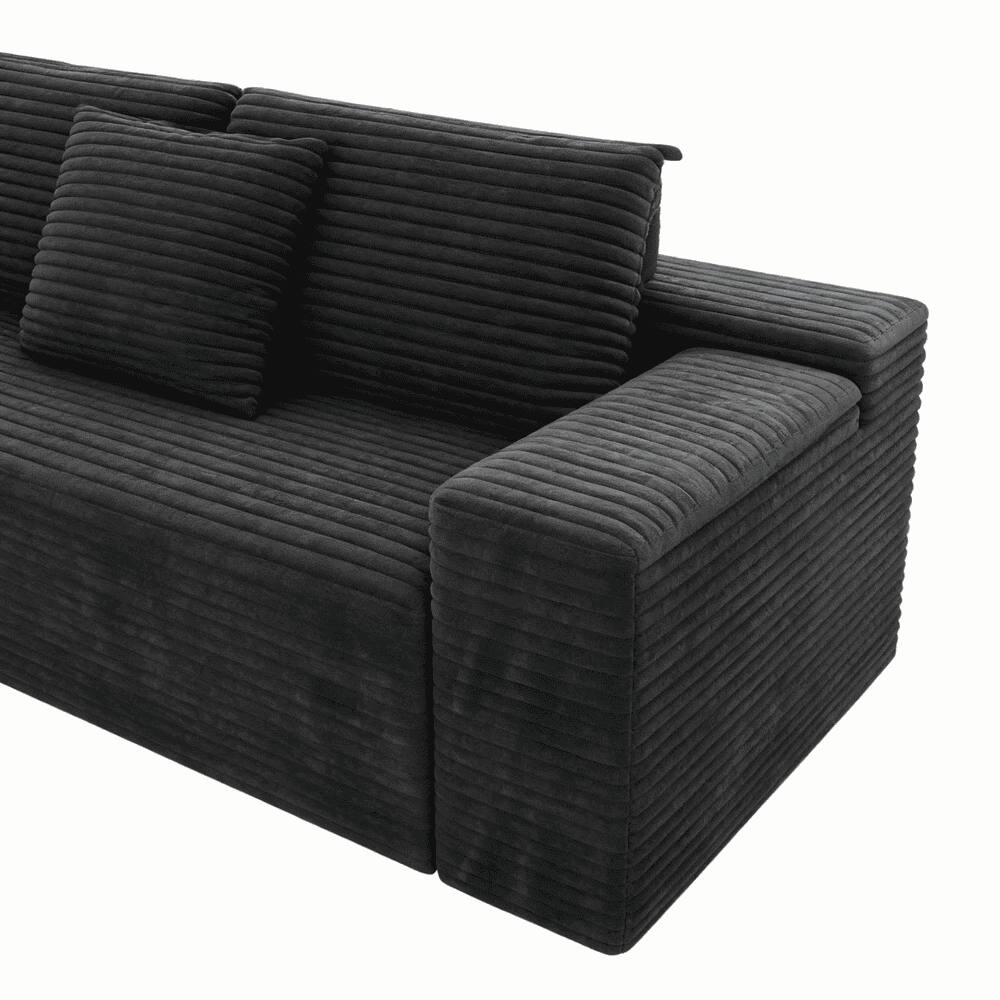 Back. Kadyn - 104" Right Chaise Sectional Sofa, Corduroy Cloud Design with Deep Seats and No Assembly Required, Grey - Gray.