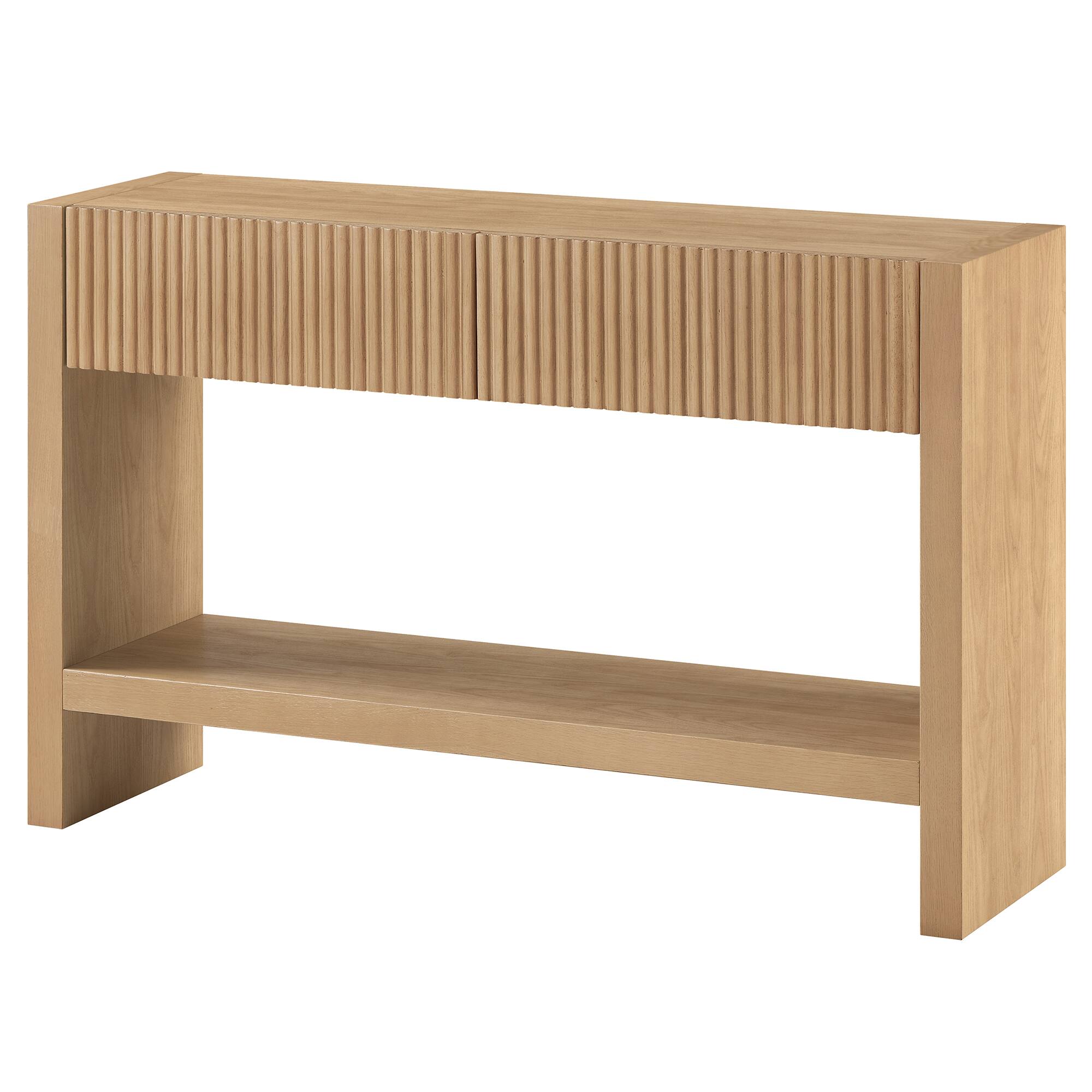 Left. Hudson&Canal - Manzanita 48" Wide Rectangular Solid Wood Fluted Console Table - Tan.