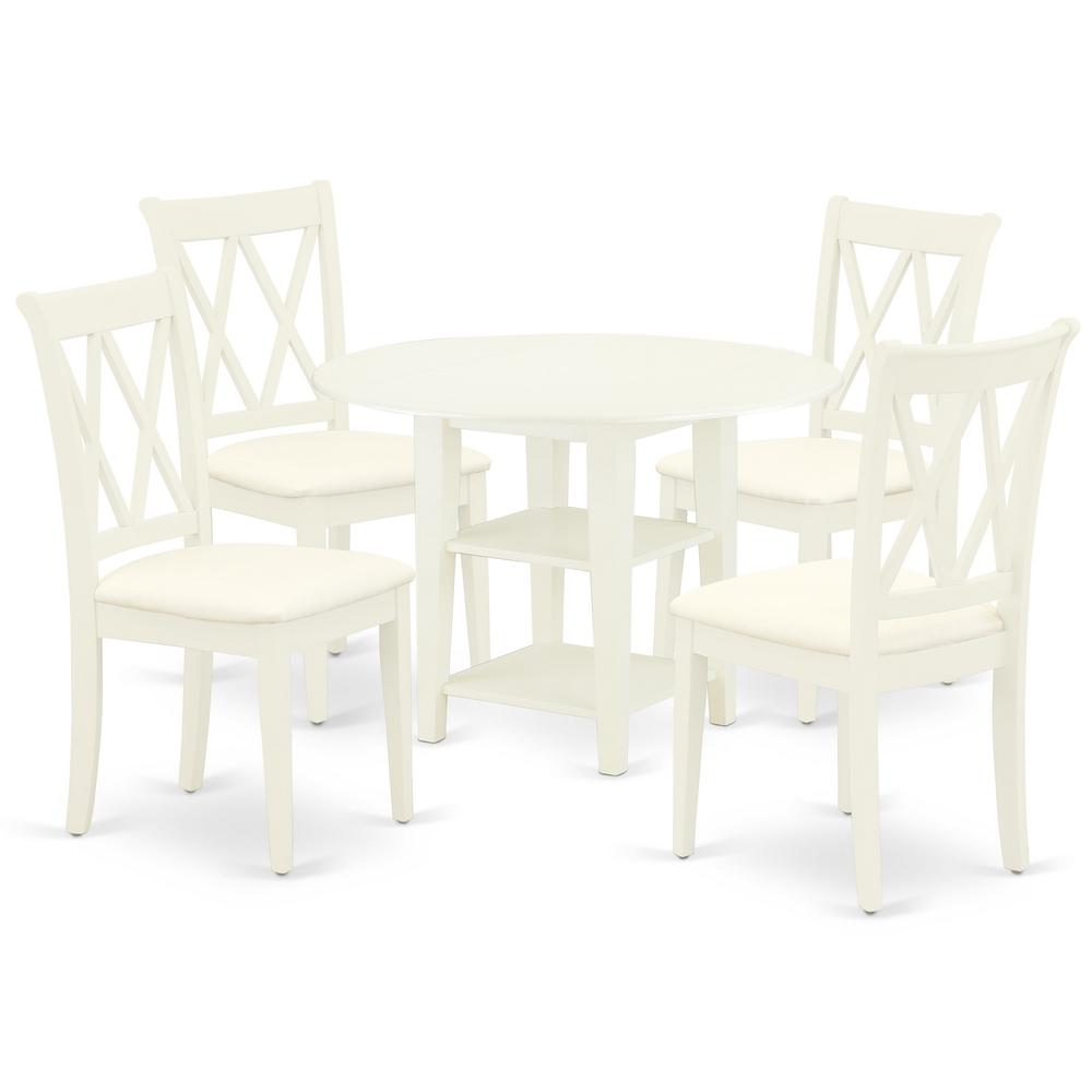 Back. East West Furniture - Dining Room Set Linen White - Brown.