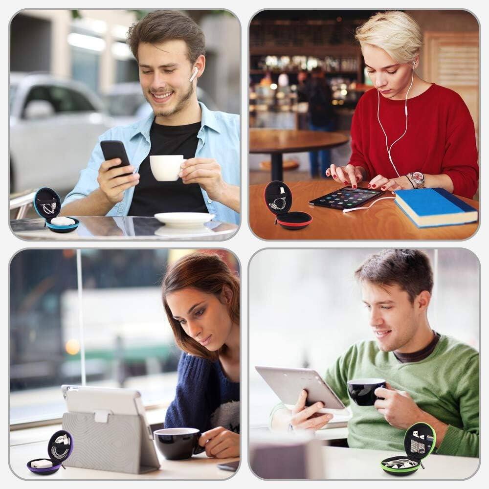 Back. ACJPR - 5-Pack Small Round Earphone Carrying Cases with Zipper, Travel Storage for Earbuds, Headsets, Cables, SD Cards, and Acce.