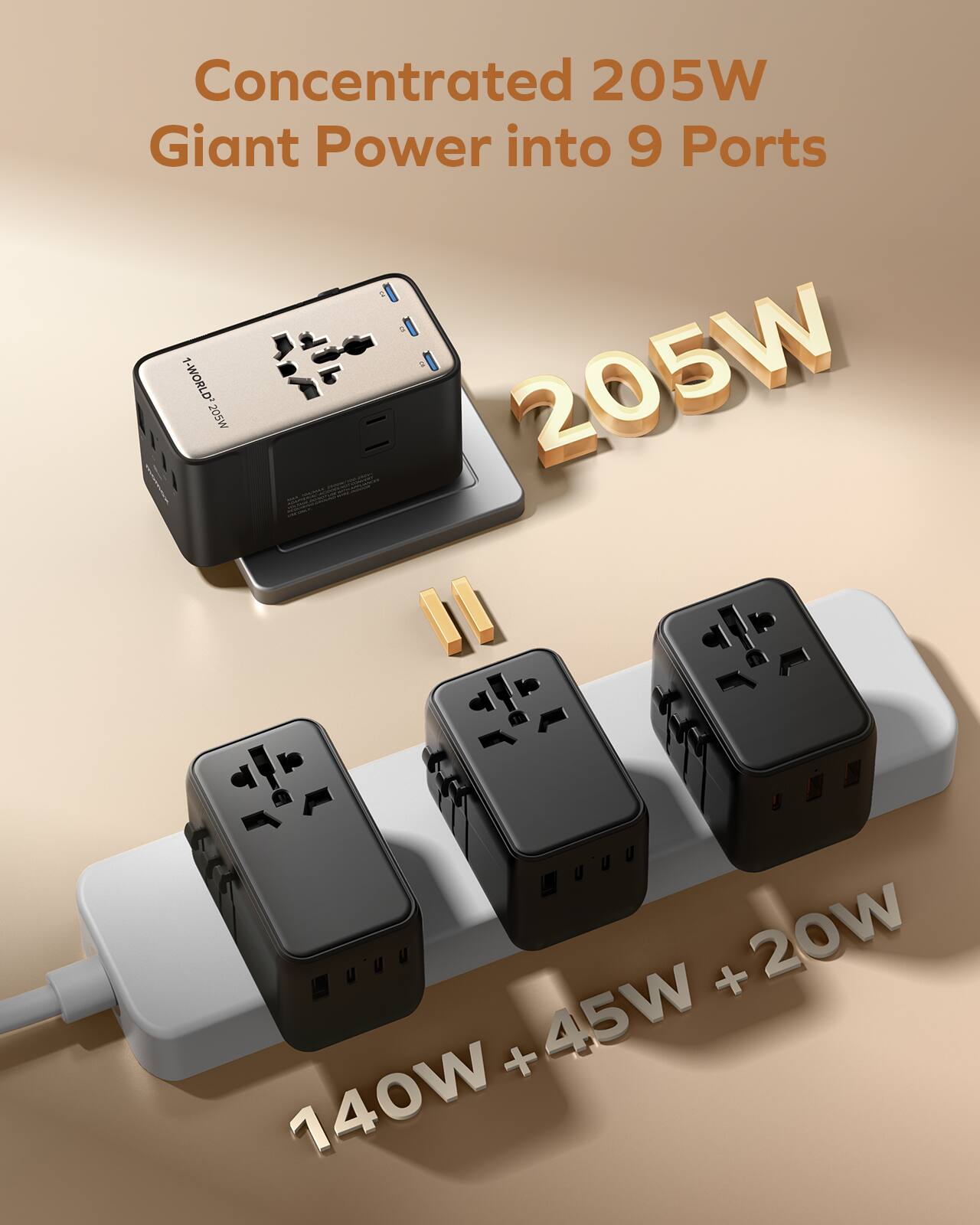 Concentrated 205W Giant Power into 9 Ports  
205W  
140W + 45W + 20W
