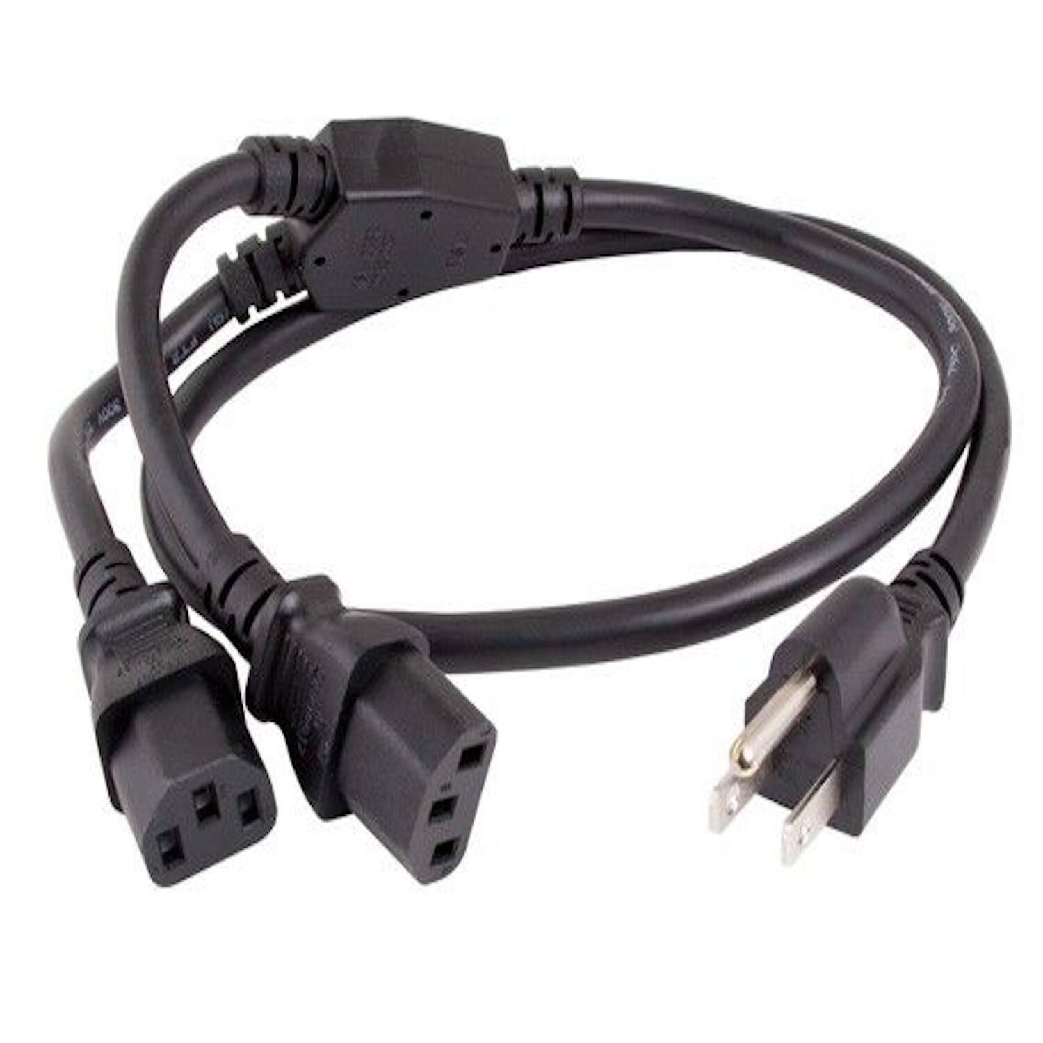 Angle. Sanoxy - SANOXY Cables and Adapters; 3ft 18 AWG Universal Power Cord Splitter Cable (NEMA 5-15P to IEC320 C13 x 2), Black - Black.