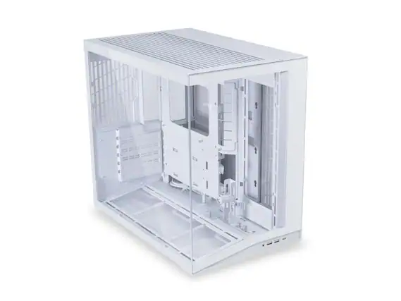 Front. Lian Li - O11D MINI V2 Compact ATX Mid-Tower Airflow Case Panoramic View Fully Ventilated Airflow Adjustable I/O, O11DMIV2W - White.