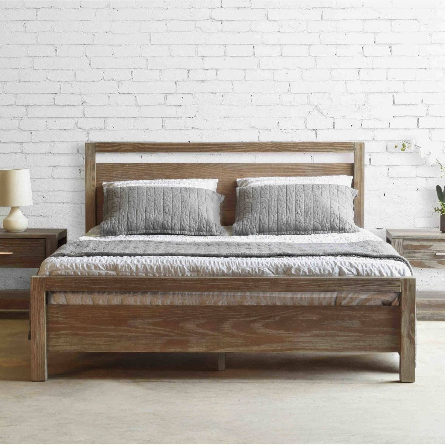 Back. Hivvago - Queen Size FarmHouse Traditional Rustic Pine Platform Bed - Multicolor.