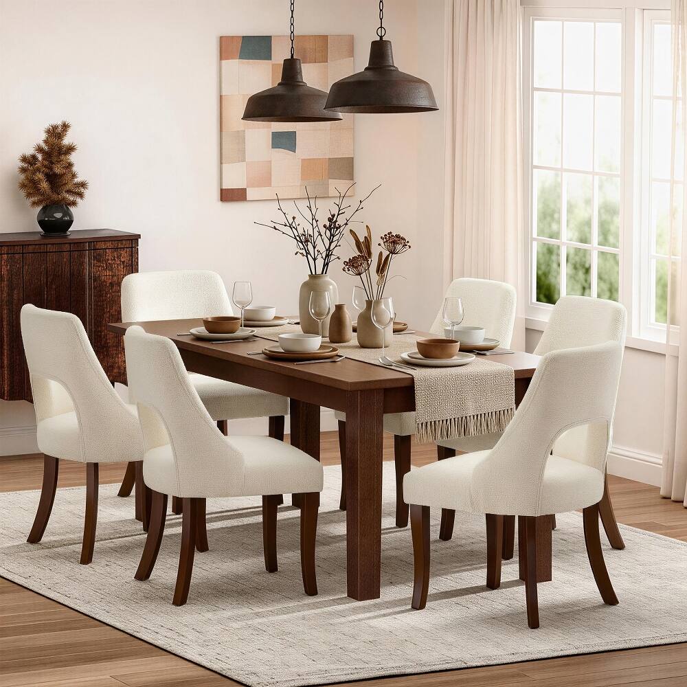 Left. Loheer - Loheer Dining Chair Set of 2 Upholstered Chenille Fabric Tufted Club Chairs with Solid Wood Legs, Beige - Beige.