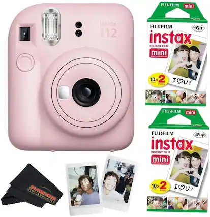 FUJIFILM mini instax mini 12 SIAY FUJIFILM instax INSTANT FILM mini De Cas En Potoe LENS IRSTAR s0aim 10x Sers x 2 I IOU! U! Packs FOCUS RANGE 0.3m~4 FUJ.FILM mini IT J FUJIFILM instax INSTANT FILM mini Des Em Photo SUNSHINE & Electronics 10x Aus 2 IOU! Packs