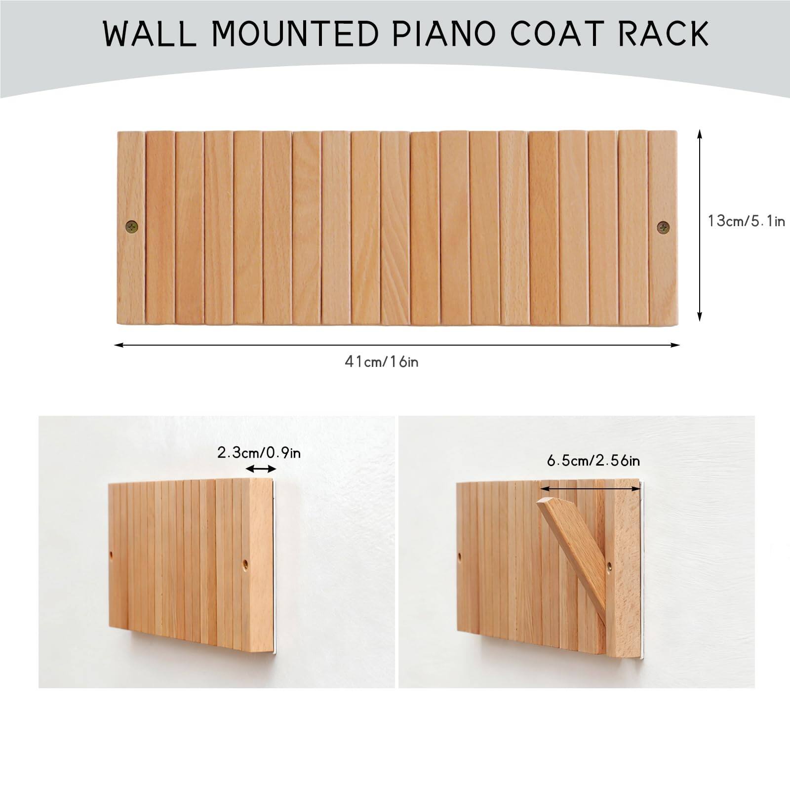 WALL MOUNTED PIANO COAT RACK

- Width: 41 cm / 16 in
- Height: 13 cm / 5.1 in
- Depth: 2.3 cm / 0.9 in
- Thickness: 6.5 cm / 2.56 in