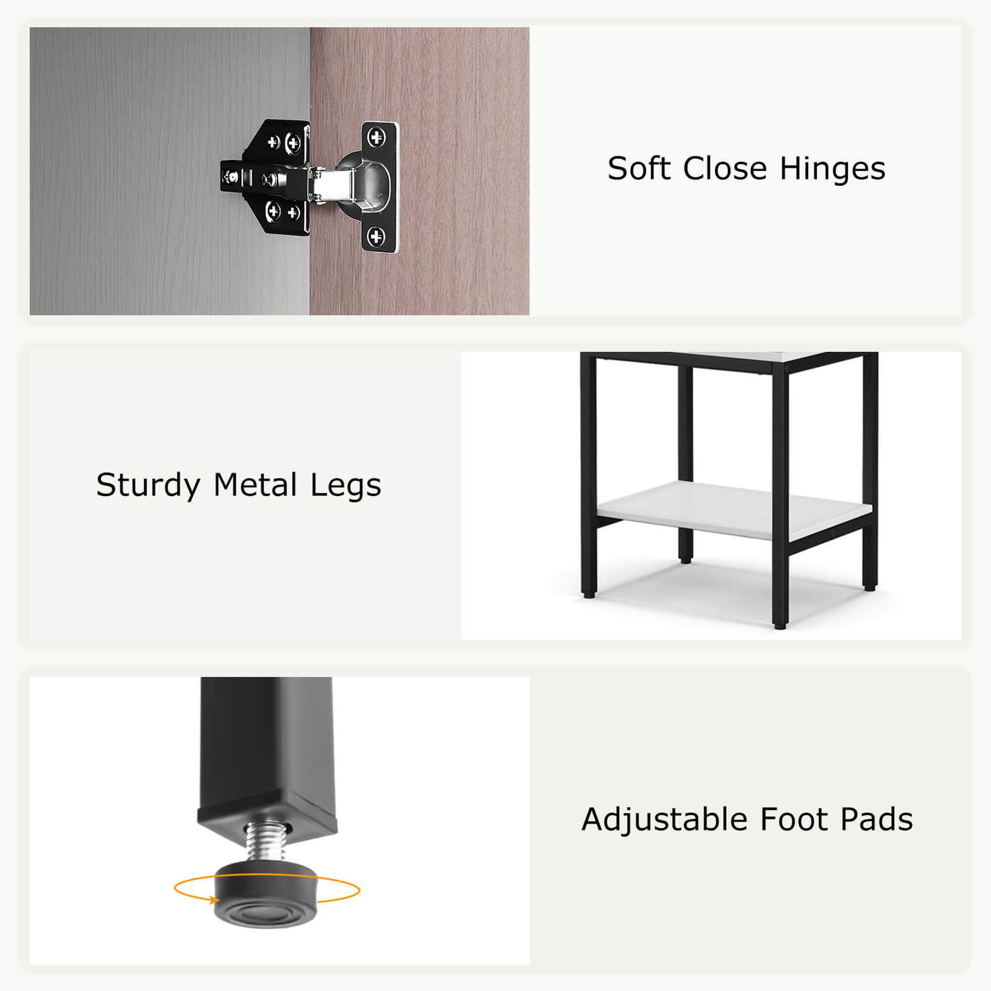 Soft Close Hinges, Sturdy Metal Legs, Adjustable Foot Pads