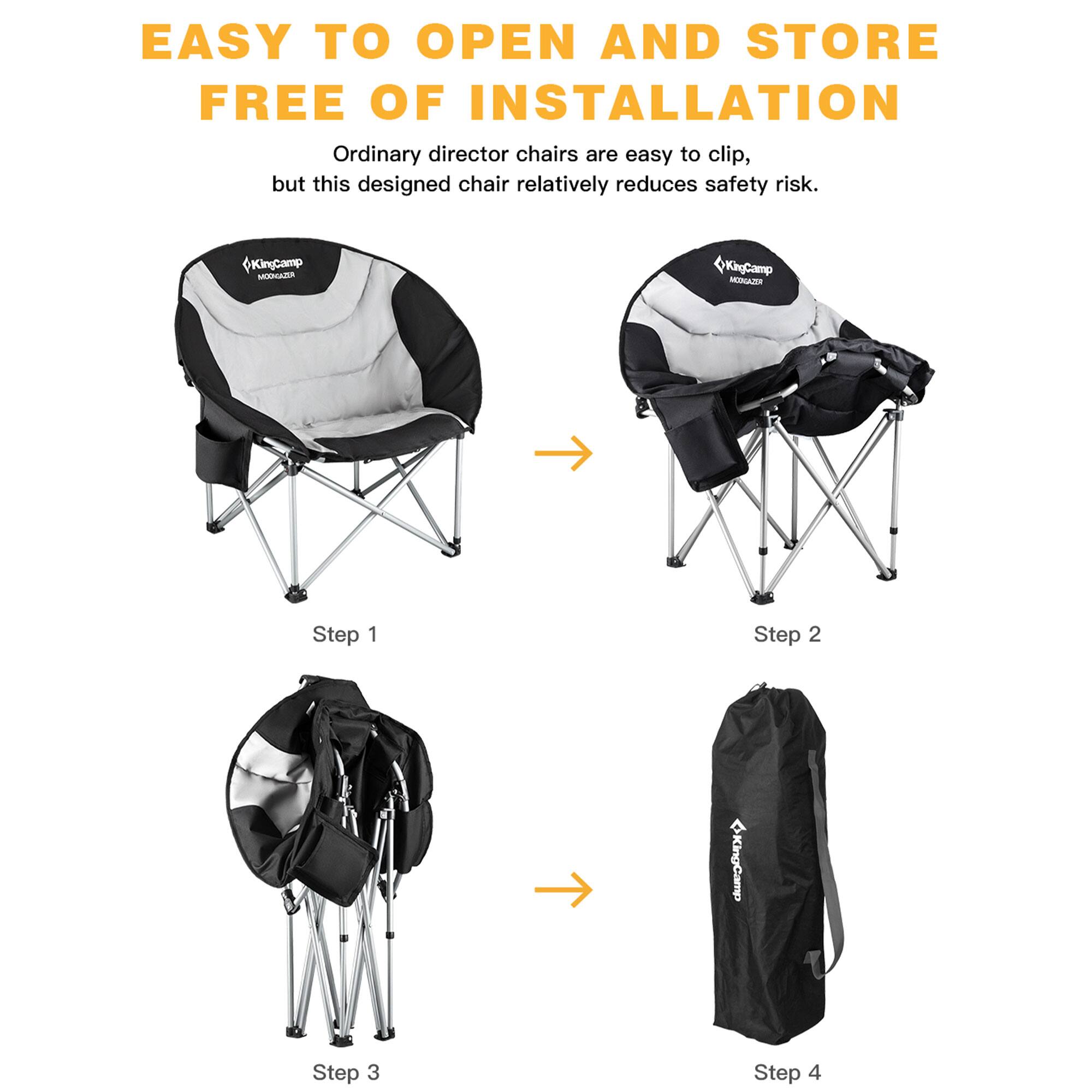 EASY TO OPEN AND STORE FREE OF INSTALLATION

Ordinary director chairs are easy to clip, but this designed chair relatively reduces safety risk.

Step 1

Step 2

Step 3

Step 4