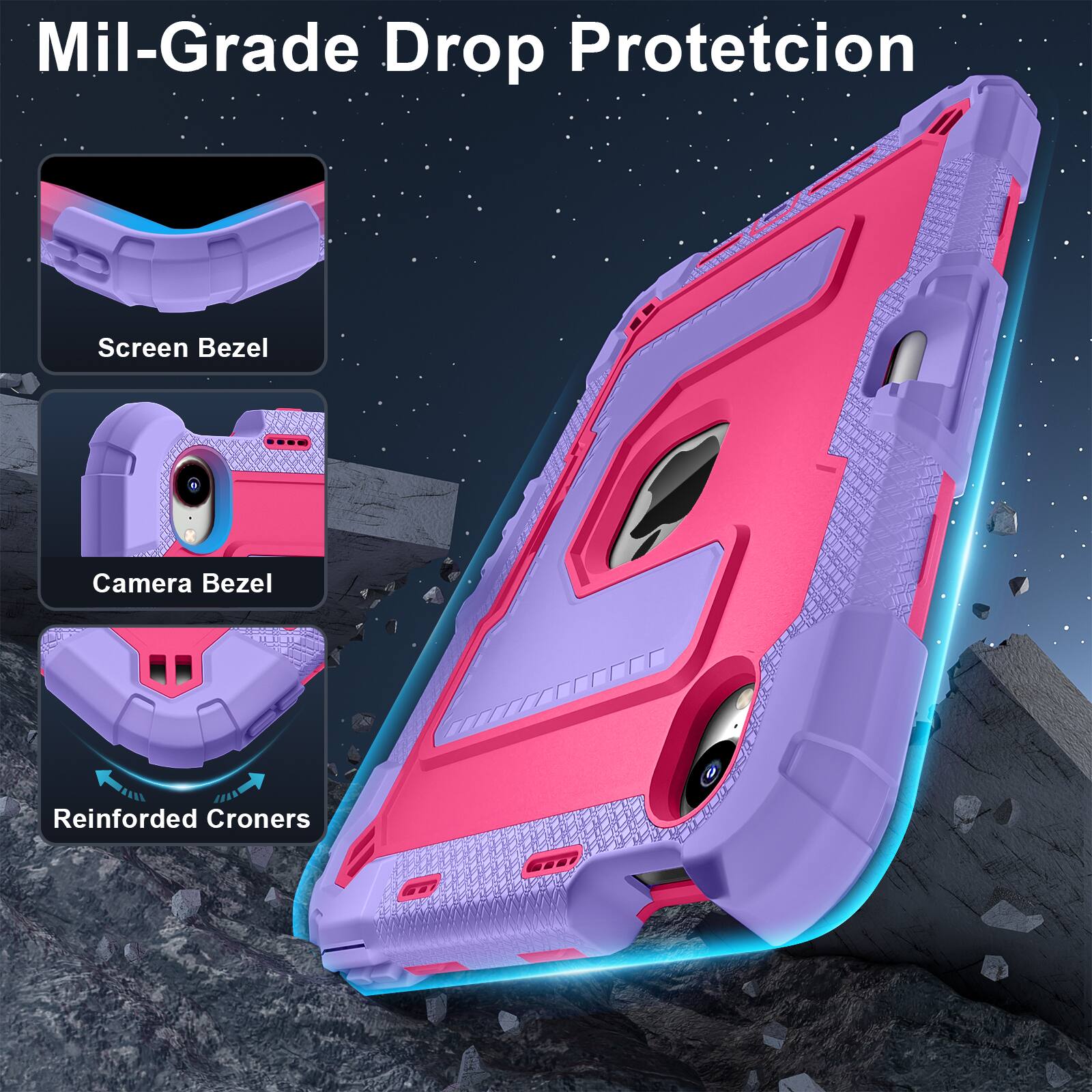 Mil-Grade Drop Protection

- Screen Bezel
- Camera Bezel
- Reinforced Corners