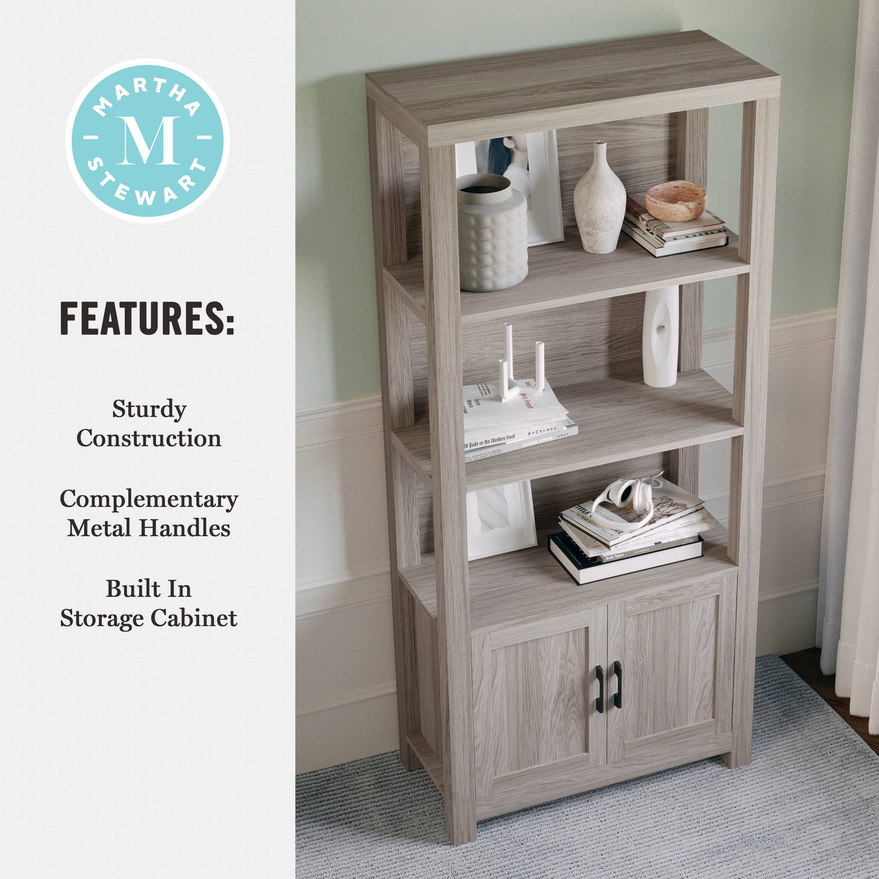 MARTHA STEWART FEATURES: Sturdy construction, complementary metal handles, built-in storage cabinet.