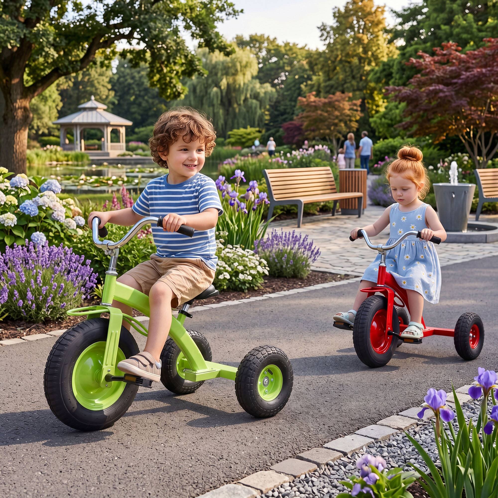 Alt View 1. Costway - Costway Kids Toddler Tricycle with 15 Inch Inflatable Rubber Tires, Adjustable Seat & Handlebar Aged 3+ - Green.